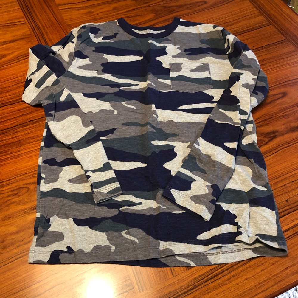 J. Crew Navy Cotton Camouflage Print Lomg-sleeved Tee Shirt